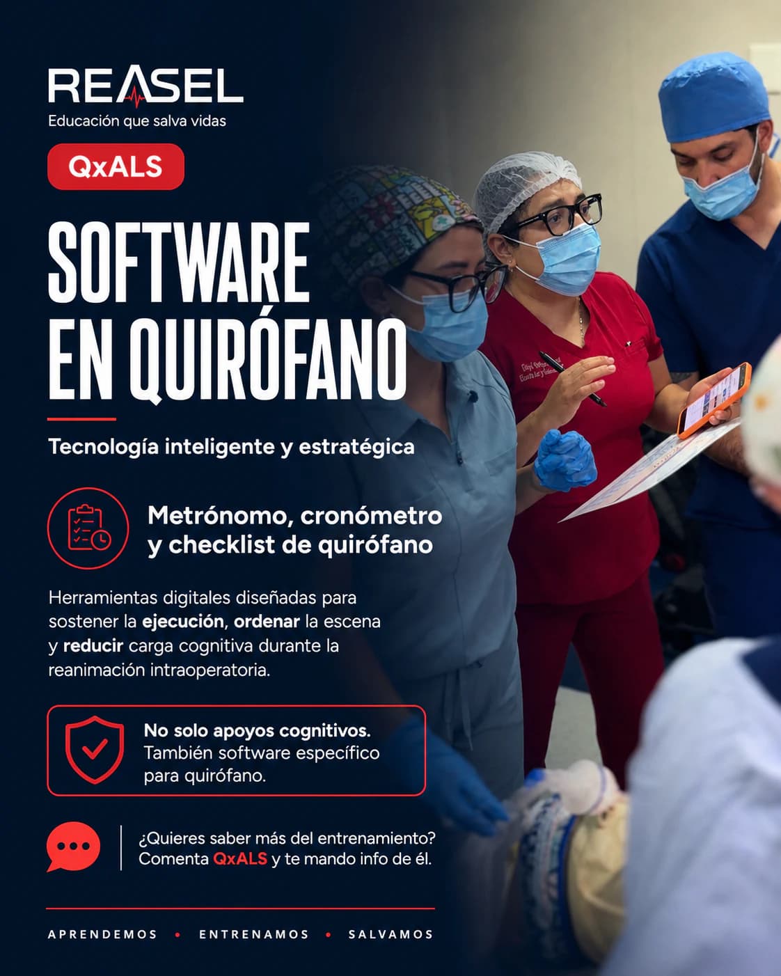 Equipo utiliza herramientas digitales durante un escenario simulado en quirófano.